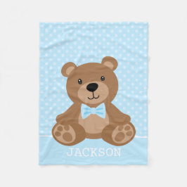 Nalle Blue Polka Dot Personlig Boy Fleecefilt