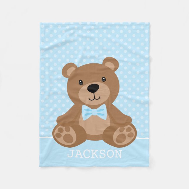 Nalle Blue Polka Dot Personlig Boy Fleecefilt (Framsidan)