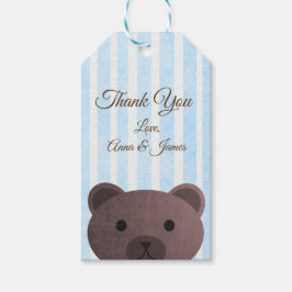 Nalle Blue Stripe Tack Märkre Presentetikett