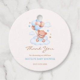 Nalle Blue Tan Balloons Boy Shower Gåvor Etiketter