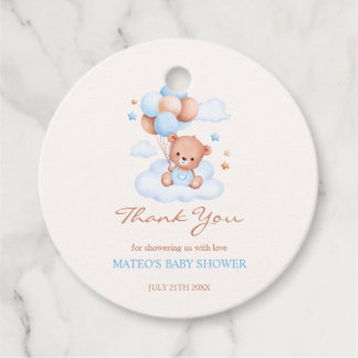Nalle Blue Tan Balloons Boy Shower Gåvor Etiketter