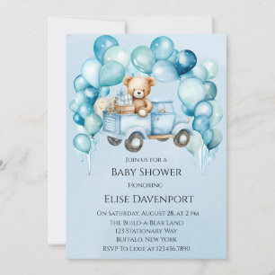 Nalle Blue Vintage Lastbil Boy Shower Inbjudningar