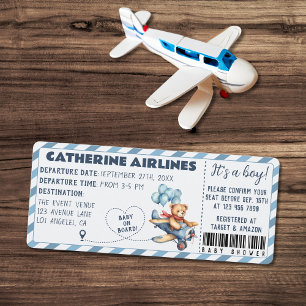 Nalle Boarding Pass Boy Baby Shower Inbjudningar