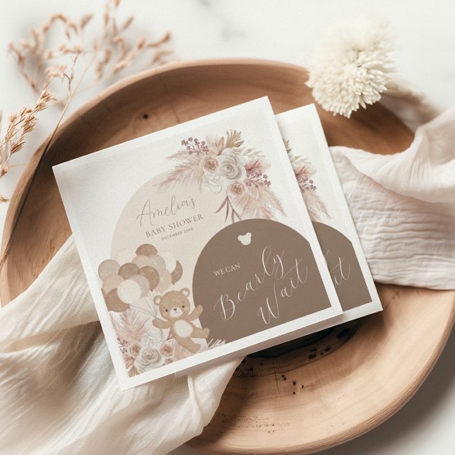 Nalle Boho Barly Wait Baby Shower Pappersservett (Skapare uppladdad)