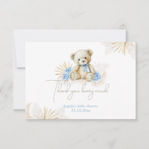 Nalle Boho Blue Boy Baby Shower Tack Kort