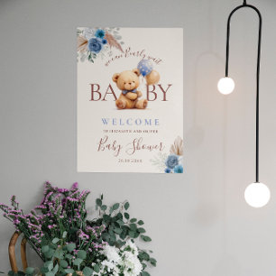 Nalle Boho Blue Ro Ballon Baby Shower Poster