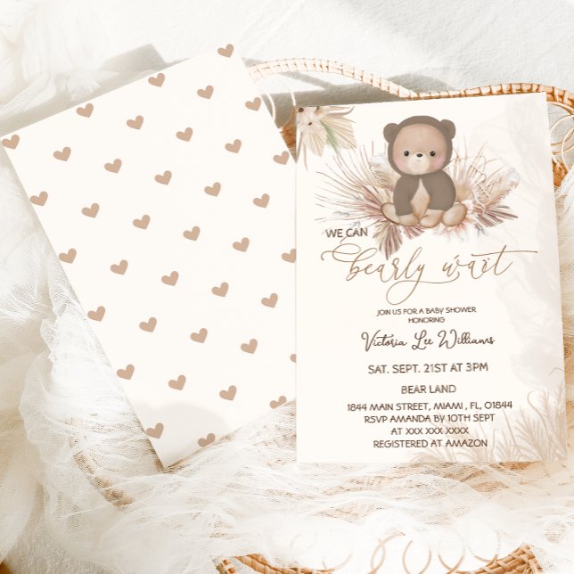 Nalle Boho Pampas Brown Baby Shower Inbjudningar (Skapare uppladdad)