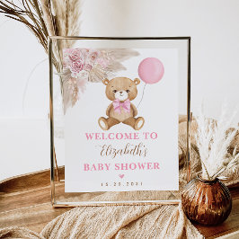 Nalle Boho Rosa Blommigt Pampas Välkommen Poster