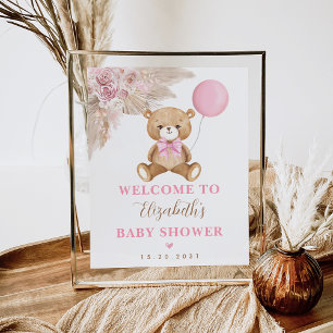 Nalle Boho Rosa Blommigt Pampas Välkommen Poster
