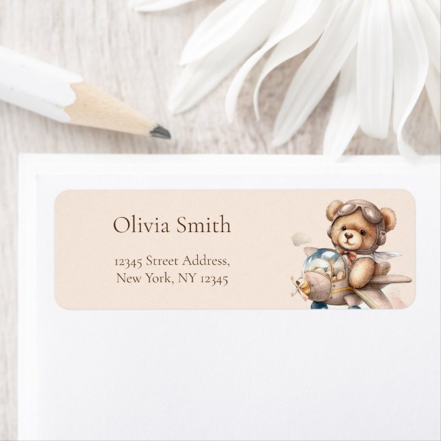 Nalle Boho Watercolor returadress Etikett (Insitu)