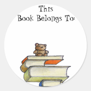 Nalle Bokar Bok Sticker Runt Klistermärke