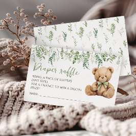 Nalle Bow Greenery Baby Shower Raffle Tilläggskort