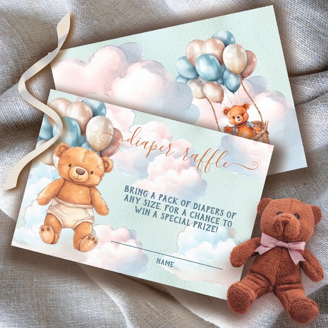 Nalle Boy Balloon Diaper Raffle Card Inbjudningar (Matching items available!)
