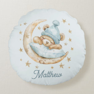 Nalle Boy Blankets Måne Stars Namn Blue Rund Kudde