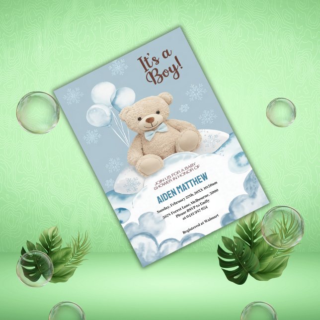 Nalle Boy Blue Barly Wait Baby Shower Inbjudningar (Skapare uppladdad)