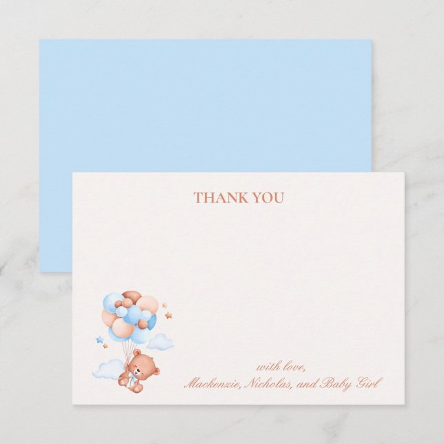 Nalle Boy Blue Barly Wait Baby Shower Tack Kort (Fram/baksida)