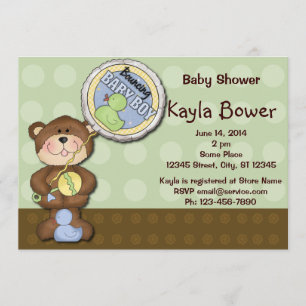 Nalle Boy Brown Grönt Baby Shower Inbjudningar