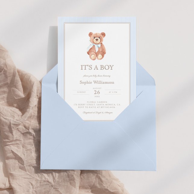Nalle Boy Classic Baby Shower-inbjudan Inbjudningar (Skapare uppladdad)