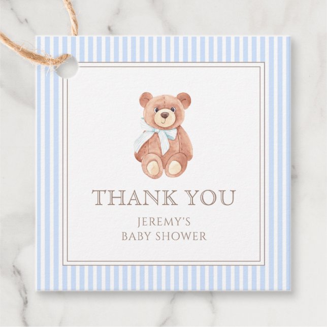 Nalle Boy Classic Tack Baby Shower Gåvor Etiketter (Framsida)