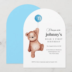 Nalle Boy First Födelsedagsfest Inbjudningar