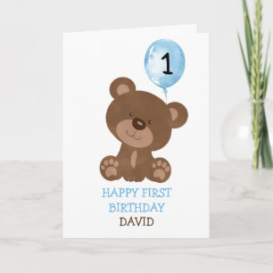 nalle Boy Fist Birthday Cute 1:a födelsedagen Kort
