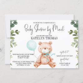 Nalle Boy Greenery Baby Shower by Mail Inbjudningar