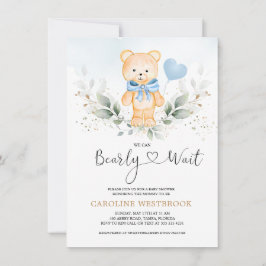 Nalle Boy, Greenery Foliage Baby Shower Inbjudningar