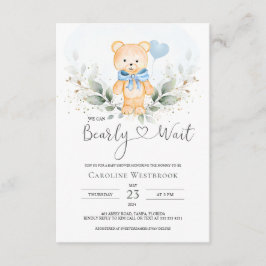 Nalle Boy, Greenery Foliage Baby Shower Tilläggskort