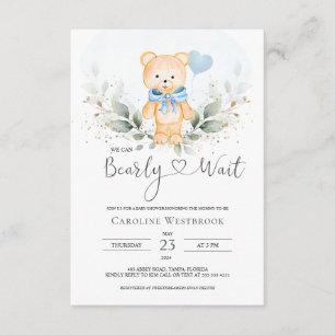 Nalle Boy, Greenery Foliage Baby Shower Tilläggskort