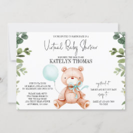 Nalle Boy Greenery Virtuell Baby Shower Inbjudningar