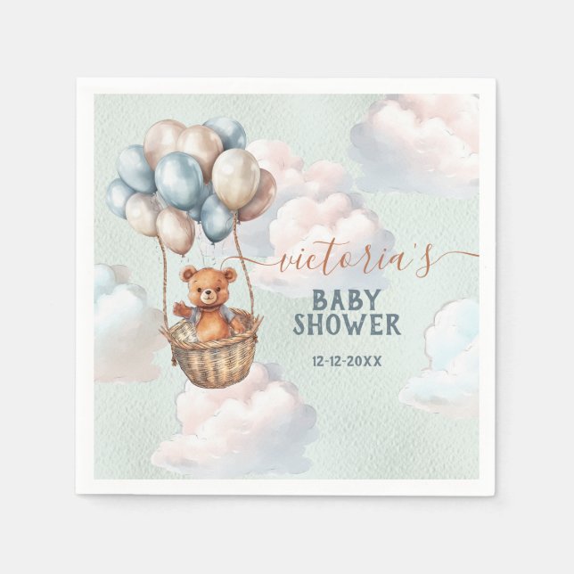 Nalle Boy Luftballong Baby Shower Pappersservett (Framsidan)