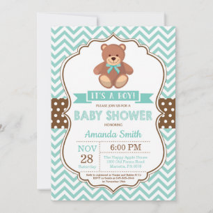 nalle Boy Shower Aqua Chevron Inbjudningar