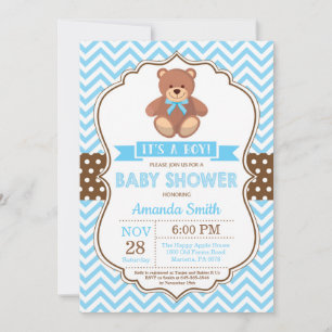 nalle Boy Shower Blue Chevron Inbjudningar