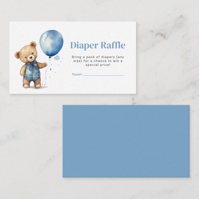 Nalle Boy Shower Diaper Raffle Biljett Anteckningskort (Fram/baksida)