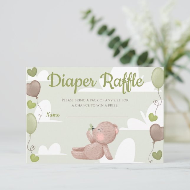 Nalle Boy Shower Diaper Raffle Card Inbjudningar (Stående Fram)