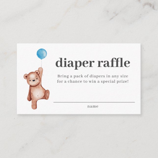 Nalle Boy Shower Diaper Raffle Insert Tilläggskort (Framsida)