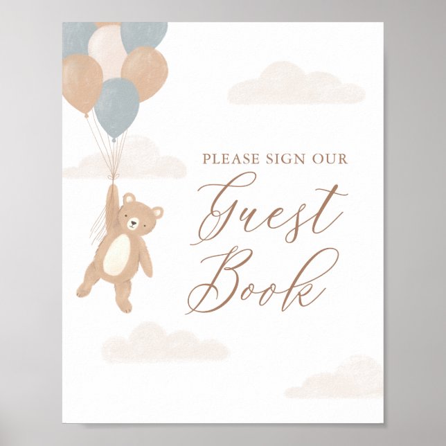 Nalle Boy Shower Guest Bok Sign Poster (Framsidan)
