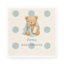 Nalle Boy Shower Polka Dot Napkins