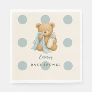 Nalle Boy Shower Polka Dot Napkins Pappersservett