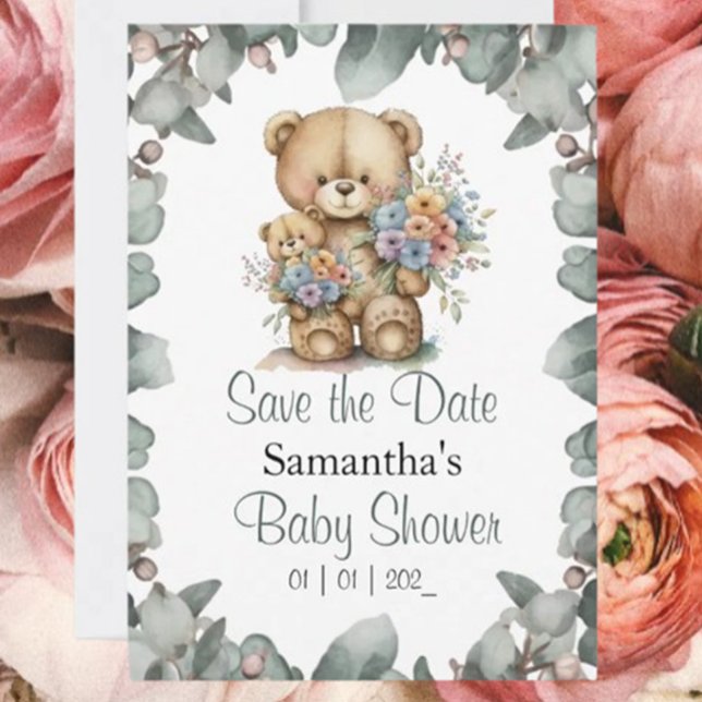 Nalle Boy Shower Tema Inbjudningar (Celebrate your little cub's arrival with our "Beary Cute" teddy bear baby shower invitation! )