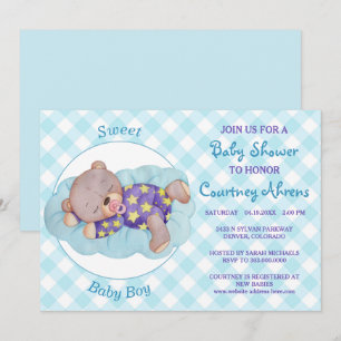 Nalle Boy Sleeping Baby Shower-inbjudan Inbjudningar