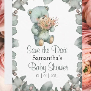Nalle Boy Watercolor Baby Shower Vykort