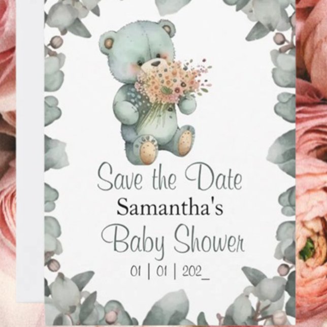 Nalle Boy Watercolor Baby Shower Vykort (Celebrate your little cub's arrival with our Beary Cute Baby Shower Invitations! )