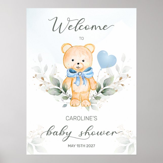 Nalle Boy Welcome Baby Shower Poster (Framsidan)