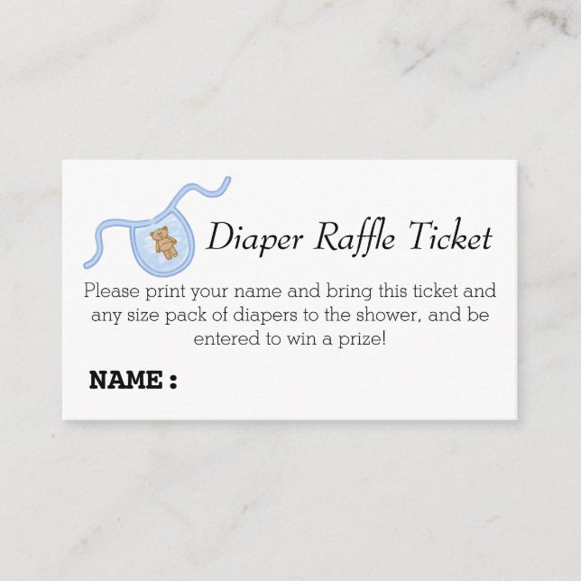 Nalle Boys Baby Shower Diaper Raffle Biljett Tilläggskort (Framsida)