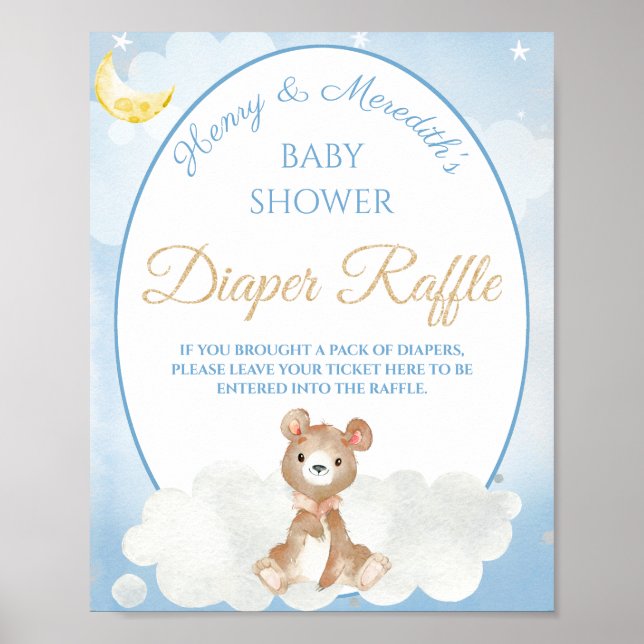 Nalle Boy's Baby Shower Diaper Raffle Poster (Framsidan)