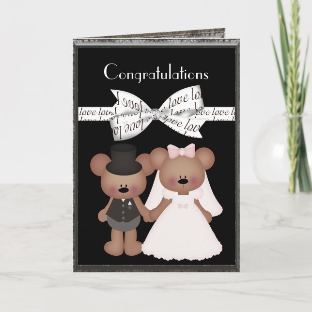 Nalle Bride & Groom Bröllop Kort (Framsida)