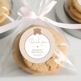 Nalle Brown Minimalist Baby Shower Tack Runt Klistermärke