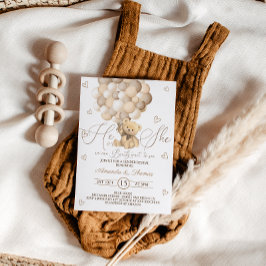 Nalle Brown Neutralt Balloons Gender Visa Inbjudningar