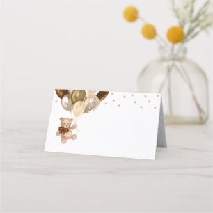 Nalle Brown och Guld Balloons Baby Shower Placeringskort